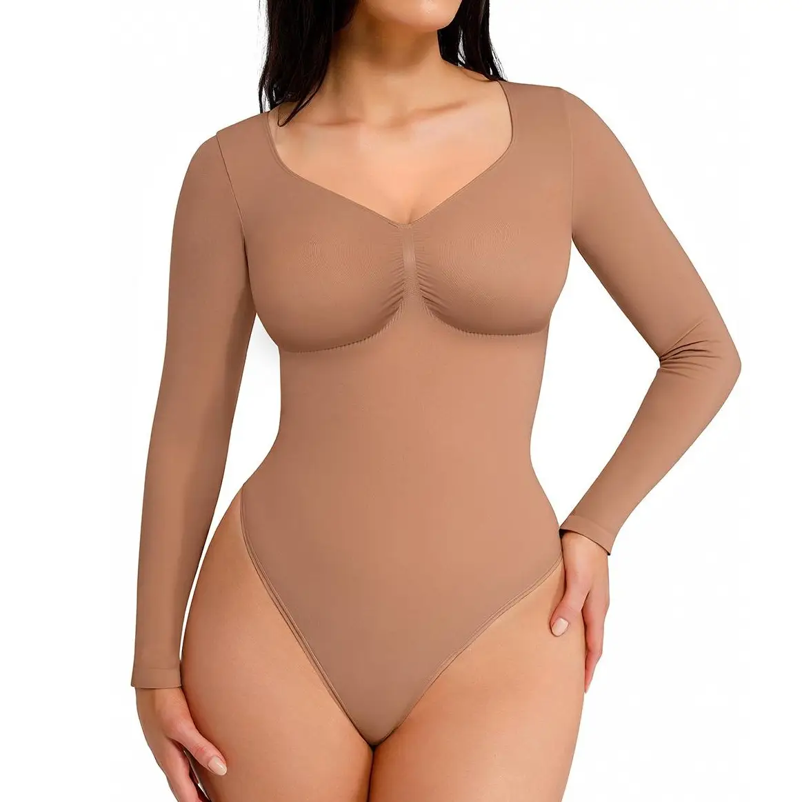 FeelinGirl Women's Seamless Long Sleeve Thong Bodysuit for Tops and Comfortable for Lady Soft Womenswear live stream dealsforyoudays
