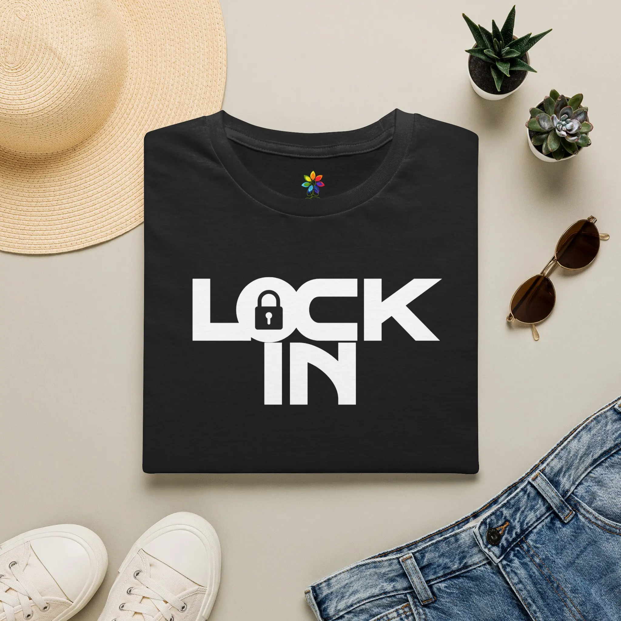 Lock In lock graphic T-Shirt | Secure padlock typography tee Menswear Top