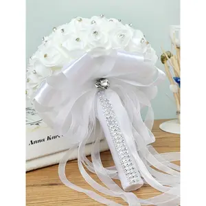 Hand-Tied Artificial Rose Wedding Bouquet | White Faux Floral Keepsake for Bridal Party | Timeless Silk Flower Arrangement for Bridesmaids or Anniversary | Sentimental Decor Gift for Her | US Bridal Accessory | Fake Bouquet | Artificial Flower Decorations