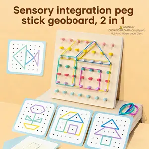 Wooden Sensory Integration Peg Geoboard 2 in 1 Toy for Kids Shape Learning Shape Sorter Fine Motor Skills & Sensory Development