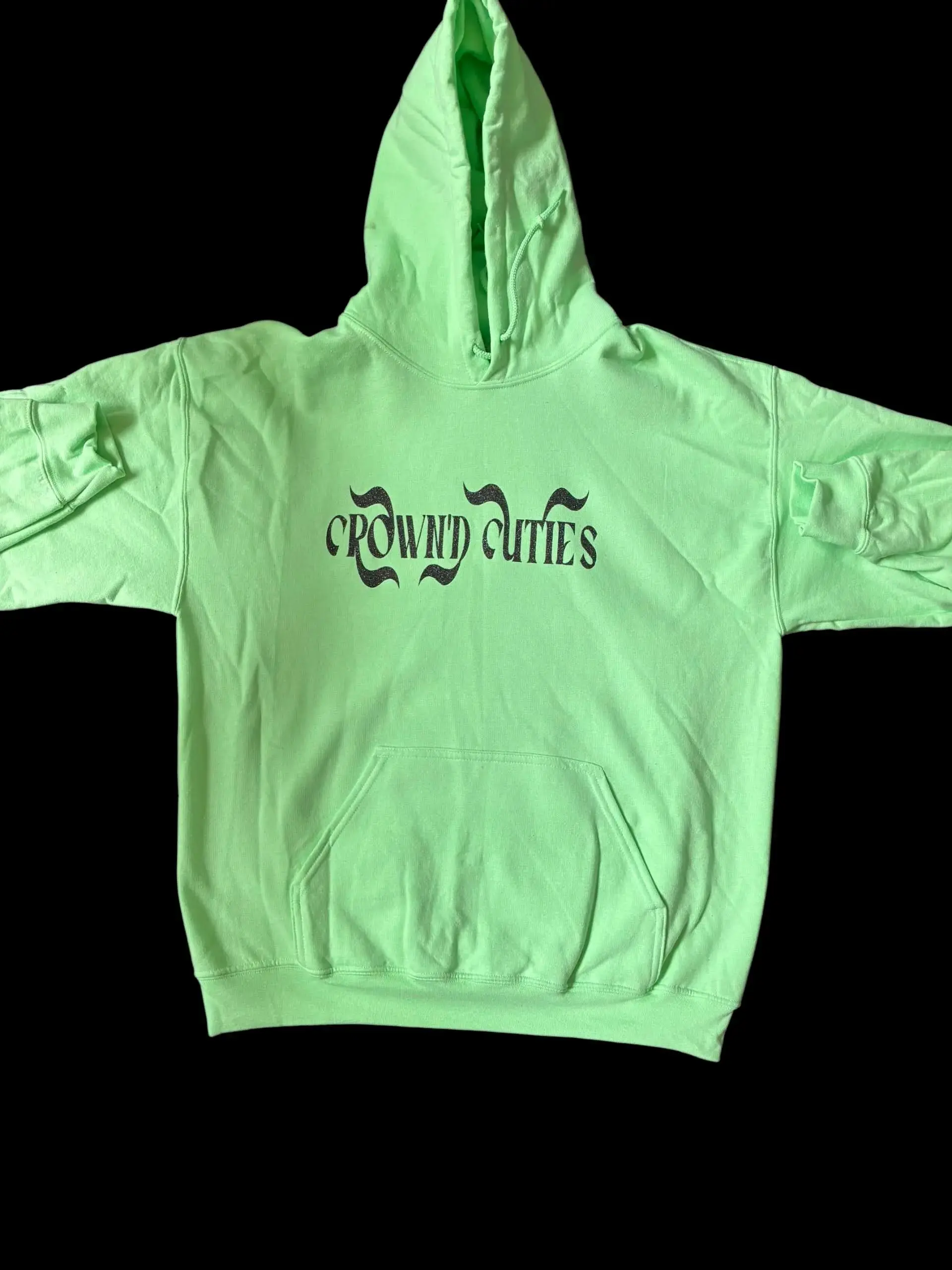 Women's Casual Pullover Hoodie in Mint Green, Soft Long Sleeve Sweatshirt Top with Black Glitter Graphic, Sweatshirts, Tops, Smooth, Piece, Glitter Women's Hoodies, Clothes, One Piece