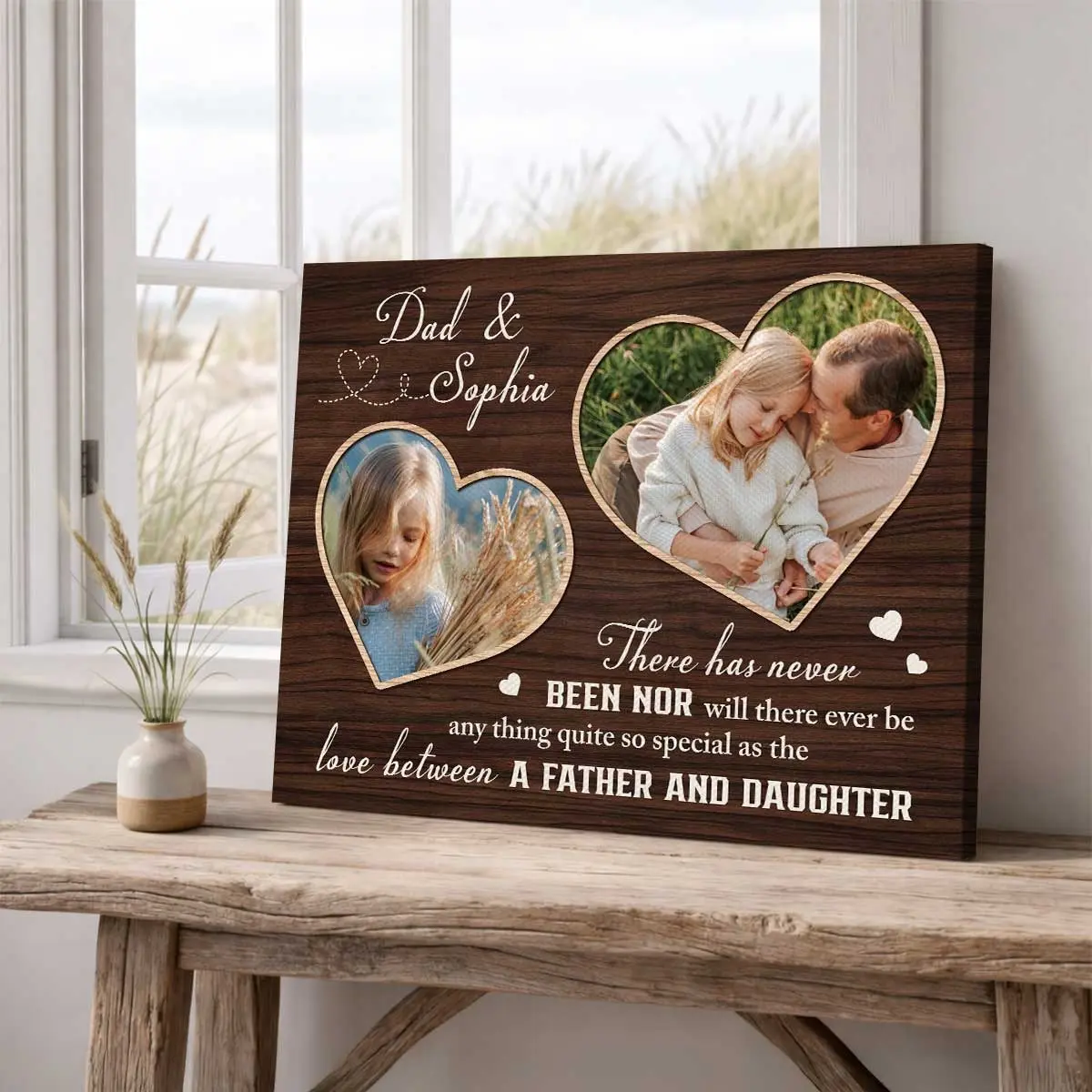 Multi-Size Pine Wood Framed 2D Flat Canvas Collage - 1pc Personalized "Best Dad in The World" Photo Print, Custom Photo Upload, Child-to-Dad Gift for Father's Day/Birthday, Living Room Home Decor