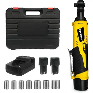 3/8” Cordless Electric Ratchet Wrench, 12V Power Socket Wrench, Cordless Power Ratchet Set with Variable Speed, LED Light, 7 Sockets, 2 Li-Ion Batteries, 1 Charger Adaptor