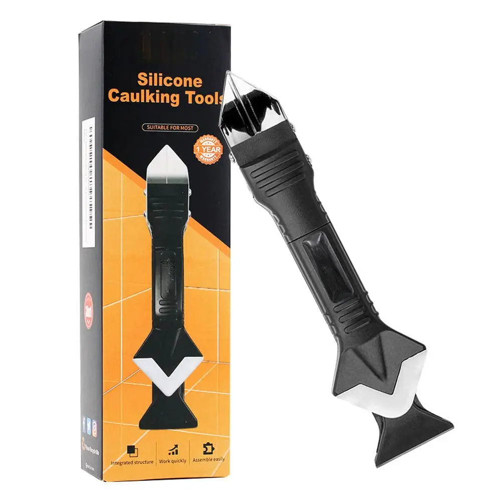 3-in-1 Versatile Silicone Caulking Tool with Stainless Steel Head - Double Edge Scraper, Glue Removal, Beginner-Friendly, Efficiency and Safety Redefined for Toilet, Sink Connections, Home Diy