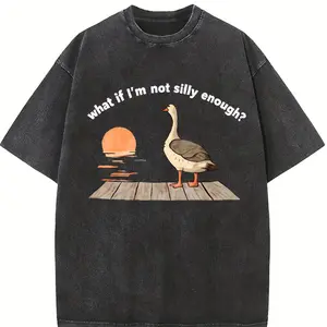 180g[100%cotton]What If I'm Not Silly Enough? Goose Heavyweight Boxy Fit T-Shirt Vintage Washed Oversized Pure Cotton Graphic Tee Fun Existential Crisis Meme Sarcastic Weirdcore Aesthetic