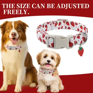 Cute Strawberry Printed Dog Collar, Adjustable Nylon Pet Collar With Safety Buckle, Suitable For Small Dogs