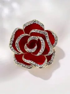 Elegant Rose Rhinestone Camellia Flower Brooch for Women, Stylish Lapel Pin for Clothes Suit Sweater Accessories, Fashion Accessory