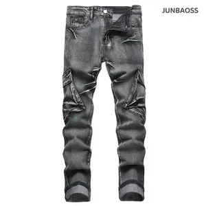 JUNBAOSS Men's Slim Fit Stretch Jeans Cargo Skinny Jeans for Men, Distressed Straight Leg Fashion Casual Comfort Flex Waist Denim Pants, Menswear Classic Street Style Cotton Fabric Jean Natural Hipster Personalized Stylish Jeans with Pockets