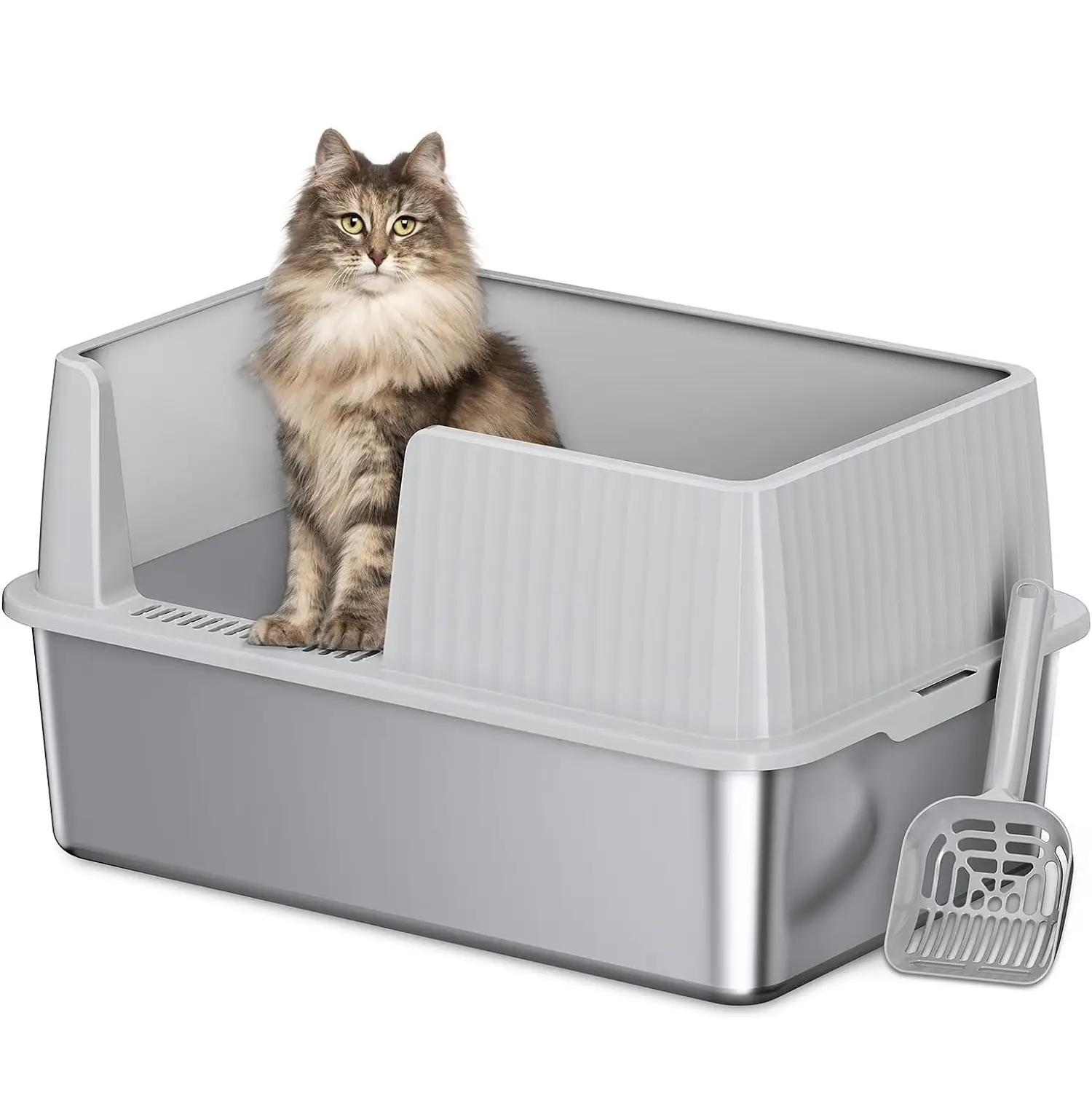 New Style Large Stainless Steel Cat Litter Box High Sided Metal Litter Box for Big Cats Anti-Leakage Odor-Free Non-Stick Cat Toilet Pet Supplies