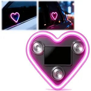 Solar Heart LED Car Light IP65 Waterproof Wire-free Heart-Shaped Neon Ambient Light for Interior Decoration Breathing Modes Auto Memory Function