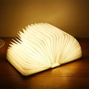 Creative Folding Book Lamp LED Bedside Light - Rechargeable - 3-Color Changing (White/Blue/Red) with Open Book Mechanism, Portable Book Light, Room, Camping, Parties.