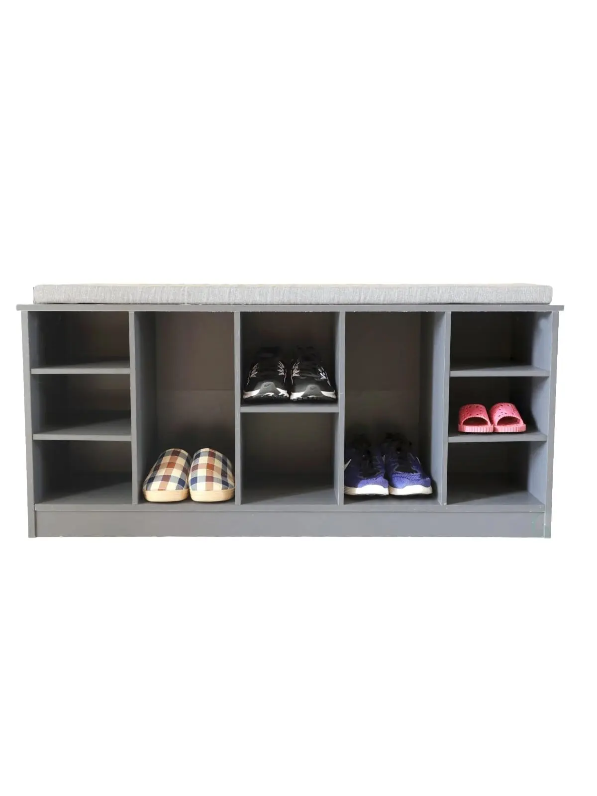 Basicwise QI003280L Sturdy Stable Wood Entryway Bench Organiser - Entryway Furniture with Shoe Cubicle Storage, Soft Cushion Seating, 22x47.25x12 in. Bedroom Bench