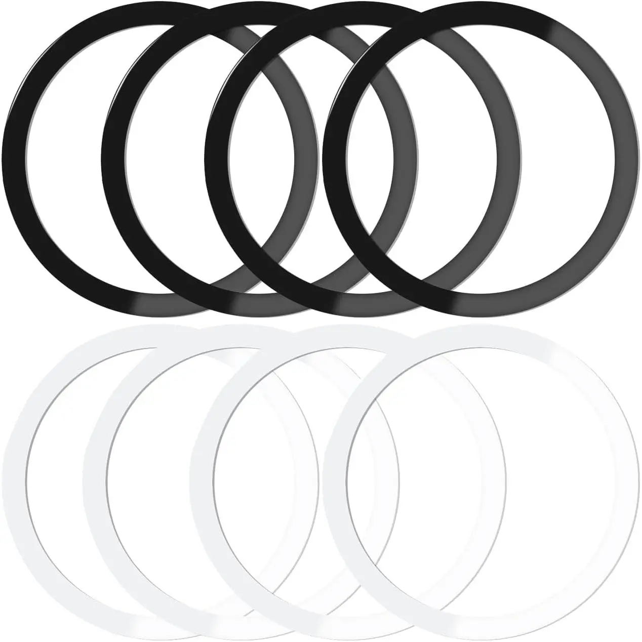 8-Pack Ultra-Thin 0.5mm Stainless Steel Grip Ring Phone Stickers - No Magnet, Universal Fit Smartphone Holder, Wireless Ring, Compatible with MagSafe, Magnetic Adapter, Phone Cases, Wireless Charger, iPhone 16/15/14/13, Galaxy S24/S23 (Black, White)