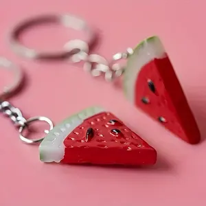 2pcs Realistic Watermelon Slice Keychain - Vibrant Red & Pink Resin Charm with Detailed Texture, Perfect for Backpacks & Keys - Ideal Birthday Gift, Watermelon Themed Items