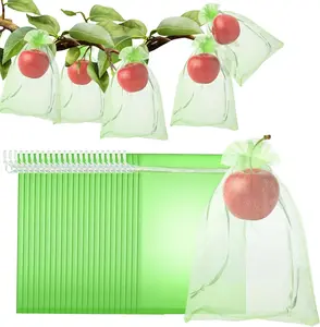100 count Fruit Protection Bags, 8"x12" Garden Netting Green bags for Fruits & Vegetables,  Netting Mesh Bag Drawstring, Green Bags for Produce Mango Tree  Tree Fruit Trees  Flower
