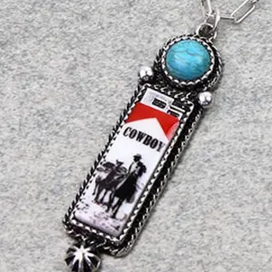 Western Cowboy Light Necklace with Paper Clip Chain Design & Cowboy Pendant 2" x Half Inch Subtle Western Flair Accessory