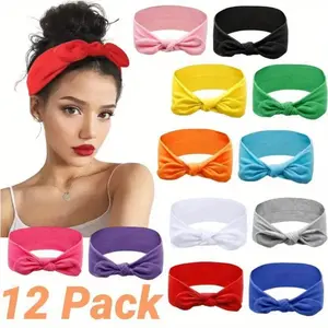 12 Pack Multicolor Women's Headbands - Assorted Colors - Cute Knot Design - Comfortable and Stretchy - Perfect for Sports, Yoga, Daily Wear - Fashionable Accessories for Any Outfit - High - Quality Material tiktokshopspringglowup