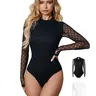 Women's Bodysuits Sexy Piece Long Sleeve Crew Neck Tops Bodysuits Soft Stretchy Womenswear Underwear Sheer Mesh Bodysuit Turtleneck Neck Long Sleeve See Through Leotard Clubwear Tops S-2XL