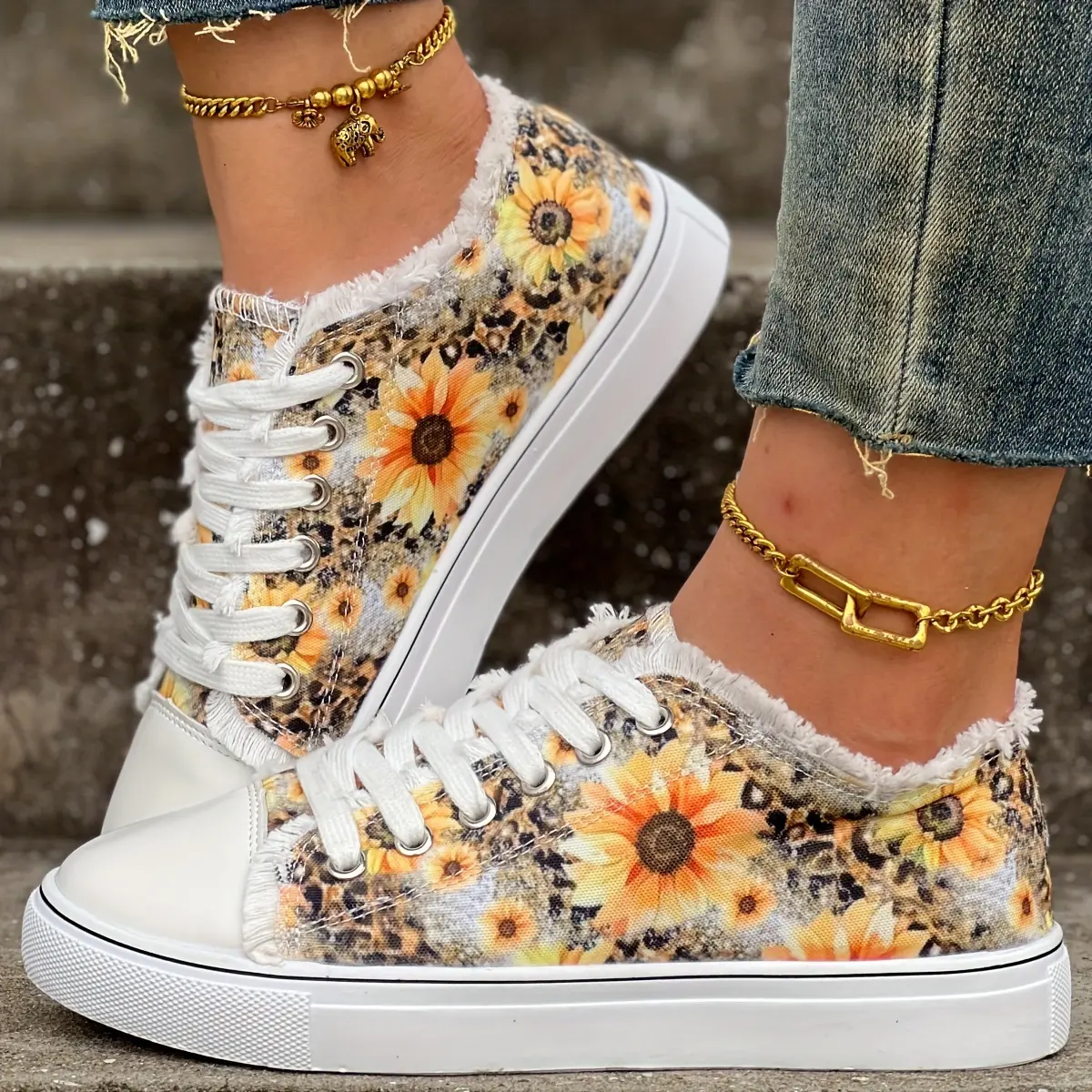 Fashion Printed Sunflower Strap Casual Shoes