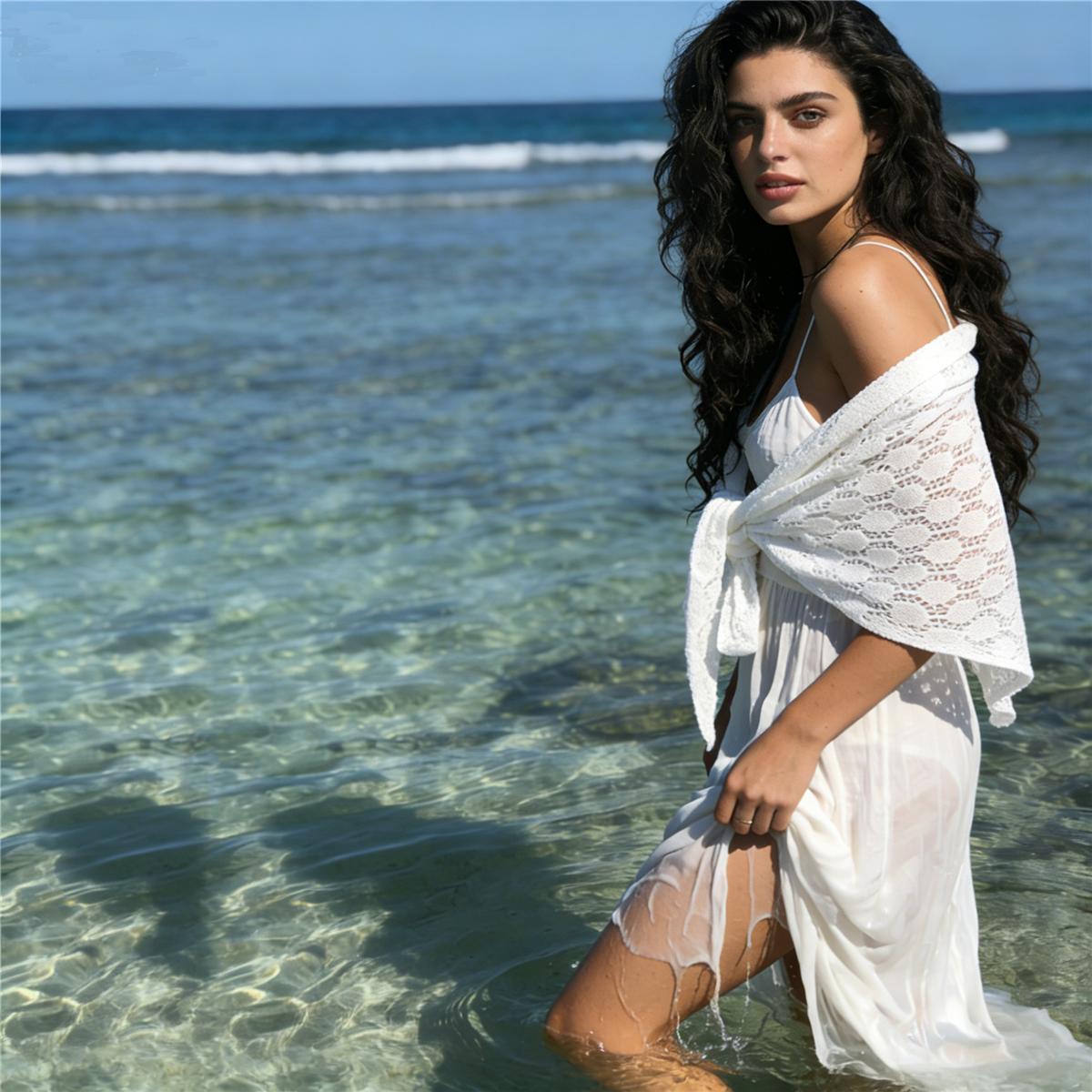 AWAYTR Women Knit Shawl Wraps Boho Fringe Crochet Hollow Poncho Scarf Shawls for Wedding