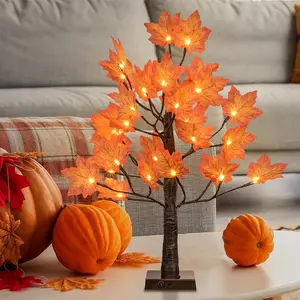24IN Lighted Maple Tree for Fall Decorations, USB & Battery Operated with Timer Table Lights for Home Party Indoor Outdoor Thanksgiving Autumn Harvest Decor