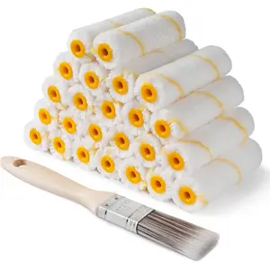 Paint Roller Covers, 25 Pack, 4 Inch 3/8" Nap Mini Microfiber Roller Covers for Painting, Roller Brush Covers, Small House Painting Supplies for Walls, Ceilings, Trim & DIY Projects