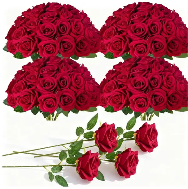 10/20/50Pcs Red Roses Artificial Flowers with Stems,Fake Roses Bouquet Fake Flowers Bulk,Silk Velvet Roses for Wedding Centerpieces Arrangement Baby Shower Birthday Home Decor Gifts