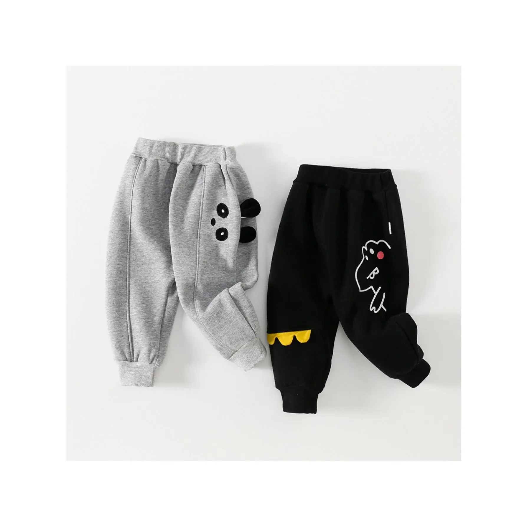 2025 New -Lined Boys' Pants: 3D Panda Ear Decor Thickened Kids' Cartoon Casual Light Trousers, Perfect for Outdoor