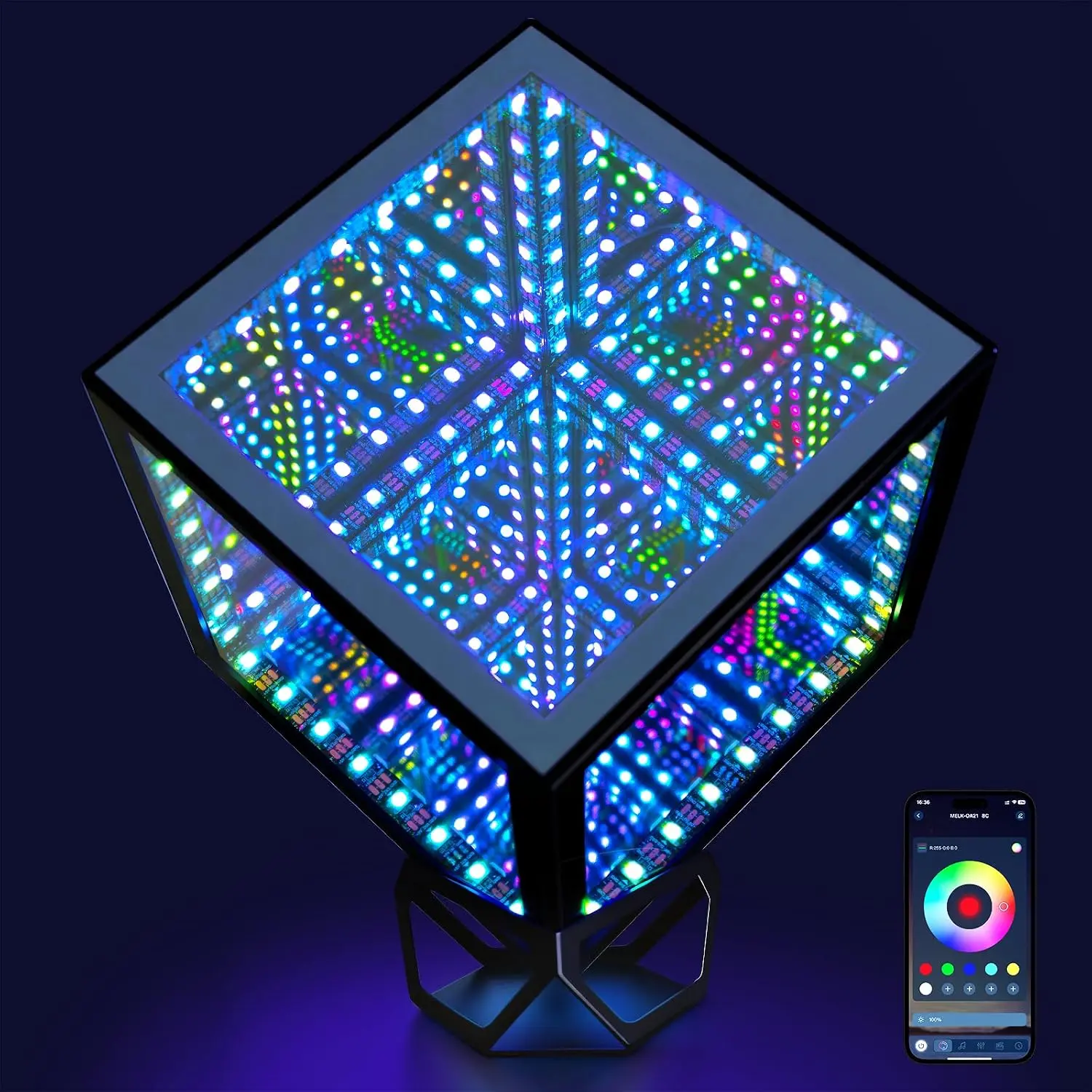 Infinity Cube LED Light with Stand - 4.2-Inch Sound Reactive Portable Table Desktop Lamp, RGB App-Enabled Multicolor Decorative Mirror Art Night Light, Cool  Atmosphere, Desk Art Mood Light, Gaming,  Decor, Christmas Gift for Teens
