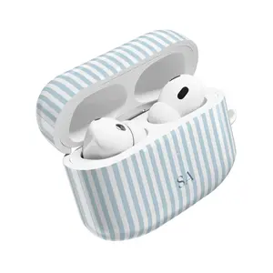 Personalized Blue Stripe AirPods Case – Custom Name or Initials Soft Matte Blue Stripe Cover, Aesthetic Pastel Protective | For AirPods 1 2 3 4 & Pro Gen 2