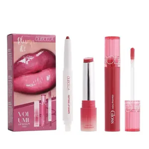 OLIBOLLA Volume Lip Sculpt Trio Set, Long-Lasting Waterproof Lip Tint Set with Super Bass Lipstick & Halo Glow Lip Gloss, 3-in-1 Lip Liner Gift Box for Flawless High-Shine Glossy Lips K-Beauty