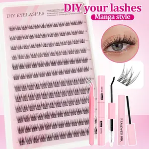 Comic eyelash cluster, C-shaped curling Curly Lashes DIY eyelash extension set, 10-20mm, suitable for all eye types, soft and comfortable, suitable for novice homemade household extension, daily stage makeup, reusable.