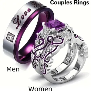 Couple rings, wedding , engagement rings, new style men's fashion proposal including 1 male ring and 2 female bridal rings , engagement and party