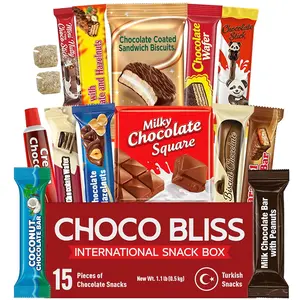 International Snack Box, 15 Assorted Chocolate Bars and Turkish Exotic Candies, Variety Pack of Sweets and Treats