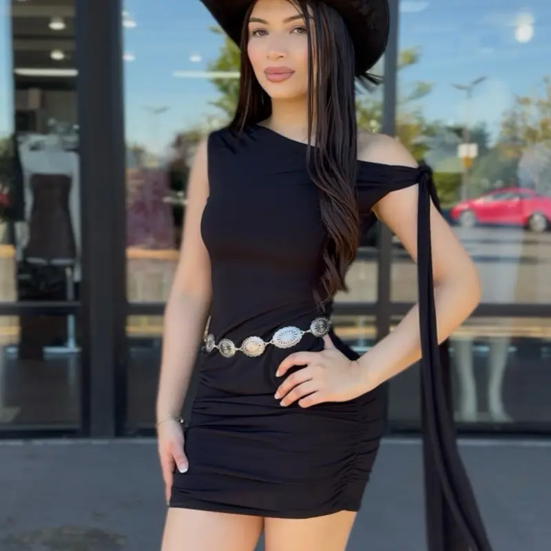 Off shoulder side tie dress