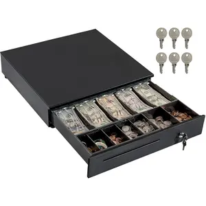 Register Drawer for Point of  (POS) System, 5 Bill/7 , 16" with Adjustable  Slots, 24V, RJ11/RJ12 Key-Lock, Media Slot, Black