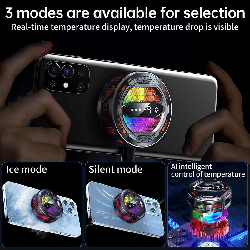 Mobile Phone Cooler, 30s Rapid Cooling with AI Mode - Magnetic Semiconductor Cooler with 3 Speeds/LED Display/IPad,Compatible for iPhone Android Gamers CODM PUBG Mobile Freefire Includes 6 Gaming Finger Sleeves and Clip