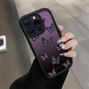 Butterfly Shadow Purple Tone Pattern, Anti Drop and Anti Slip TPU Full Cover Lens Phone Case, Suitable for iPhone 17, 16, 15, 14, 13, 12, 11 XS X and other series models, Can be given as a gift to friends or family