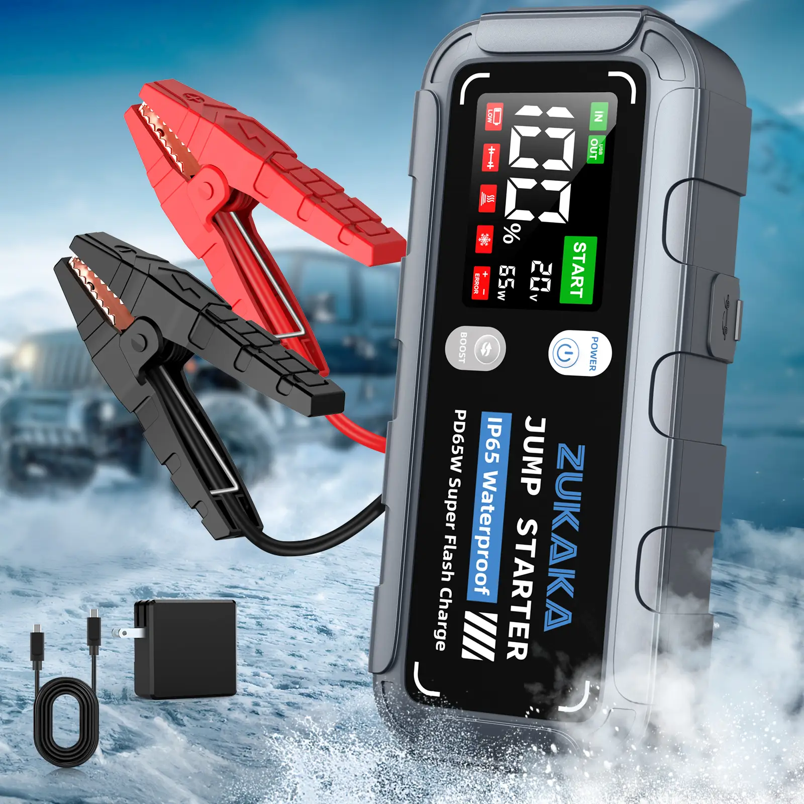 New ZUKAKA 10000A Car Jumper Starter (ALL Gas, 12.0L Diesel) Starter Battery Starter Car Battery Jumper Power Supply with LED Lights Portable Starter