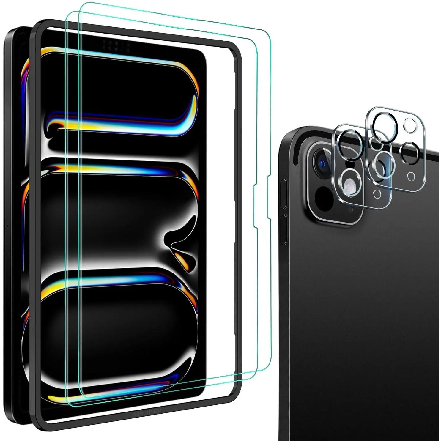 2-Pack Tempered Glass Screen Protectors with Camera Lens Protector for iPad Pro 11-in M4 (2024), Full Coverage, Face ID Compatible, Stylus Friendly, Easy Installation Frame, HD, Anti-Scratch, Tablet & Computer Accessories
