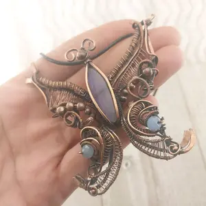 Wire Wrapped Butterfly Pendant with Purple Labradorite Gemstone Copper Necklace Handmade Boho Jewelry Unique Design