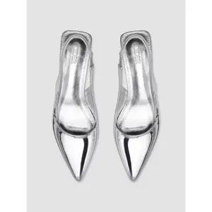 Cider [5 colors, size 6-11] Metallic Pointed Toe Slingback Kitten Heels