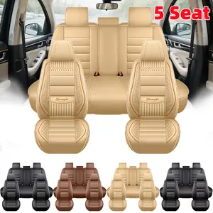Full Set Waterproof PU Leather Car Seat Cover - Five-Seat Full Wrap with Lumbar Support, Resistant to Wear and Stains, Easy to Clean