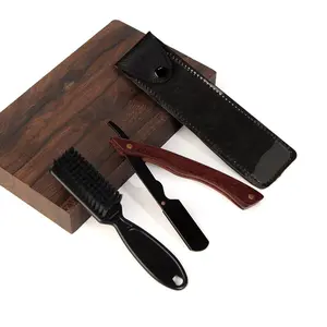 Men's Manual Razor Set, 3 Counts/set Including Comb, Brush & Razor Holder, Professional Shaving Tool for Men, Hair Styling Tool for Home & Salon Use