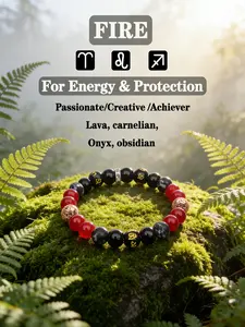 Fire Element Zodiac Energy Bracelet Aries Leo Sagittarius Obsidian Boost Passion Courage Practical Wear, Perfect Gift for Special Occasions