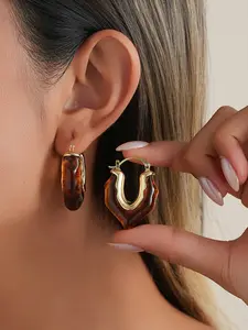 2 Pairs Dopamine Candy Color Luxury Resin Multicolor Earrings, Stainless Steel Unique Elegant Ear Jewelry, Fashionable Accessory