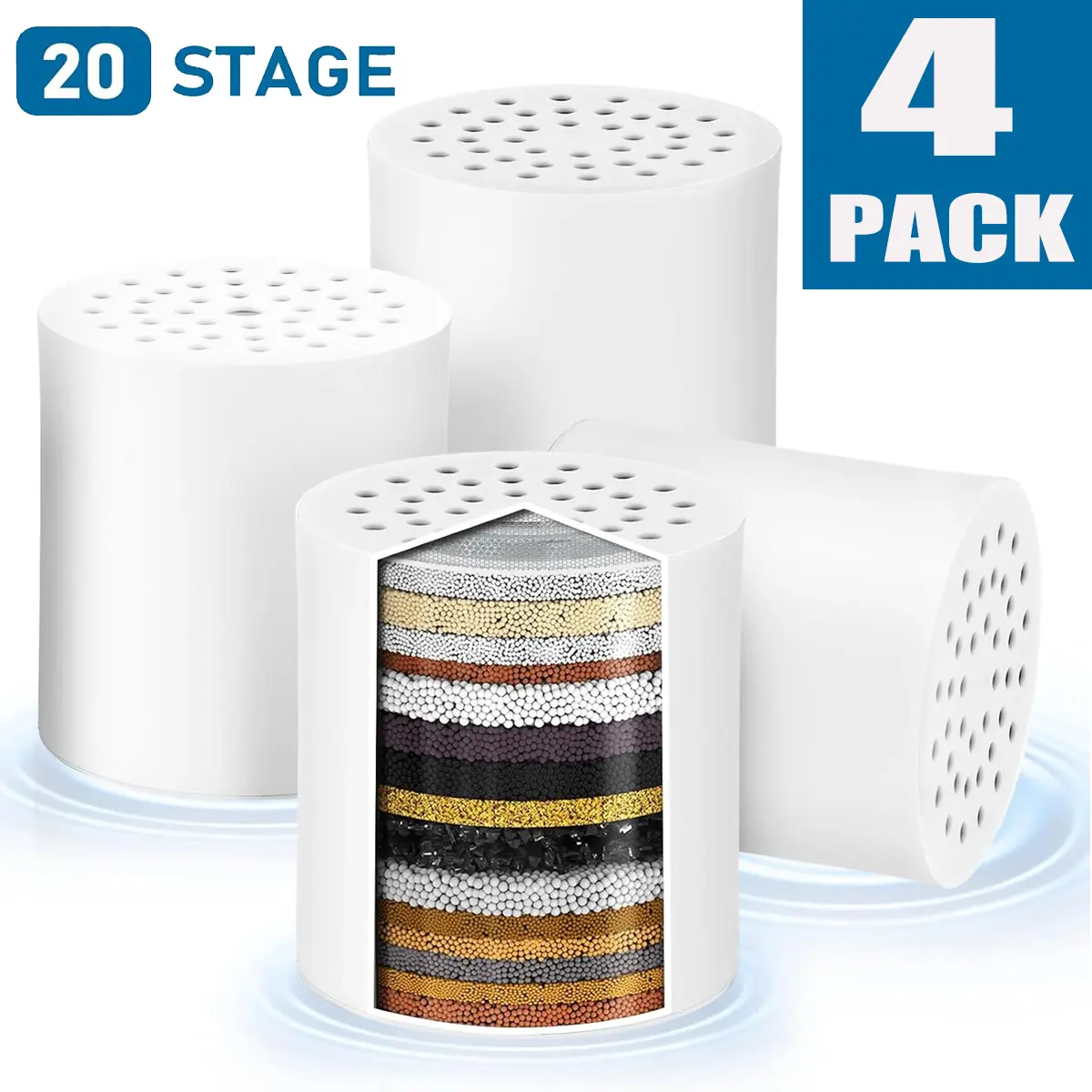Dazone 4 Pack 20 Stage Shower Filter Replacement Cartridge for Hard Water Purifier Removes Chlorine, Heavy Metals, Iron, Other Sediments, Water Softener with High Output 12000 Gallon 3 Month