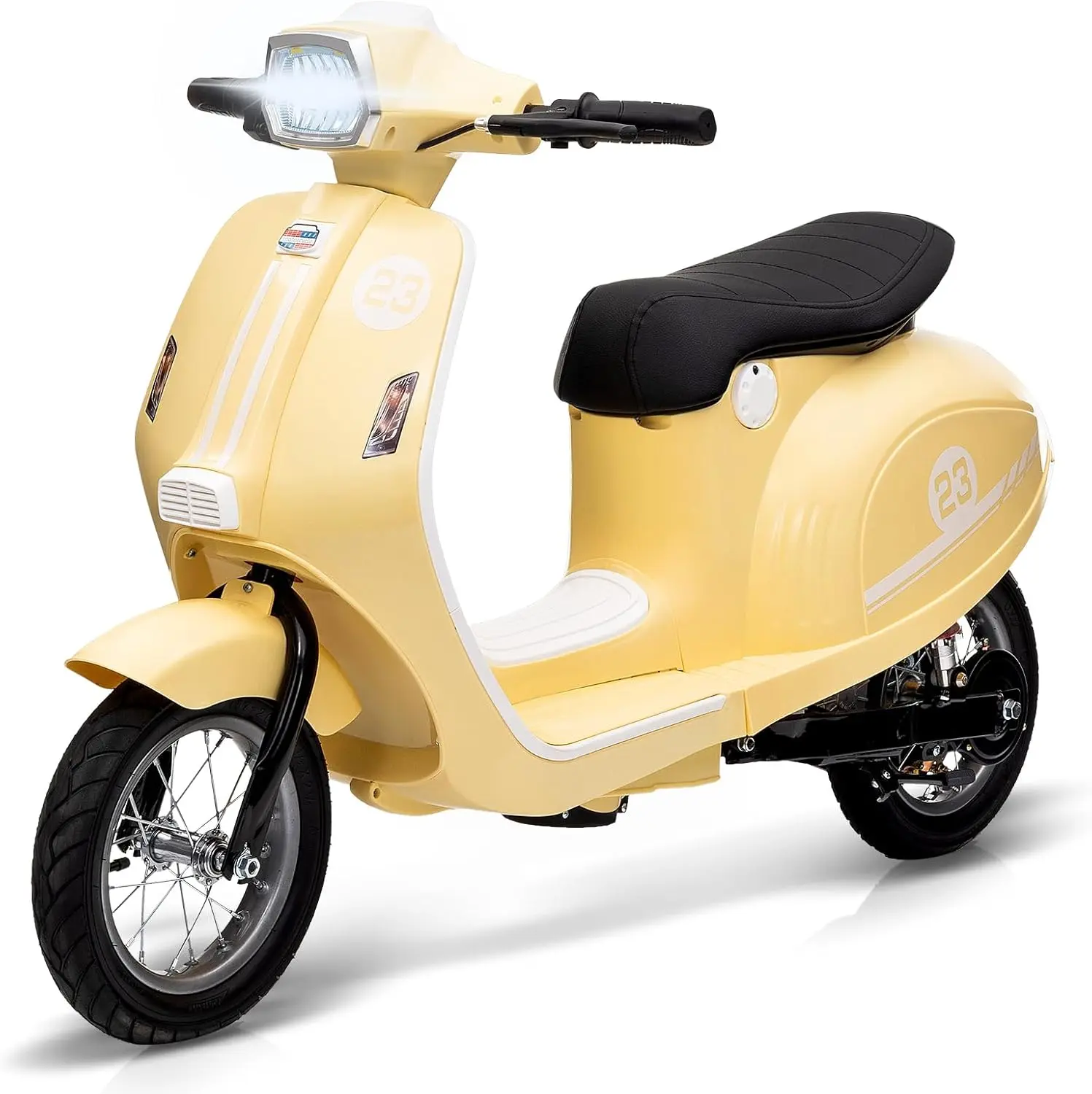 GAOMON Off-white 24V Electric Moped Scooter For Kids Ages 8 To 12 With 350W Motor Waterproof Design Rear Brake Twist Grip Throttle Led Lights Pneumatic Tires And Shock Absorption Off-white