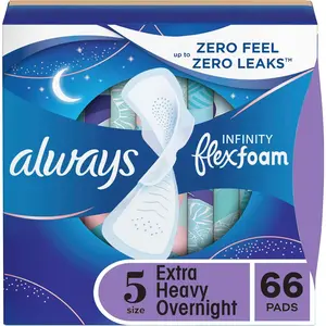 Always Infinity Feminine Pads for Women, Flexfoam Pads with Wings, Size 5, Extra Heavy Overnight Absorbency, Unscented, 66 Count (3 Packs of 22)