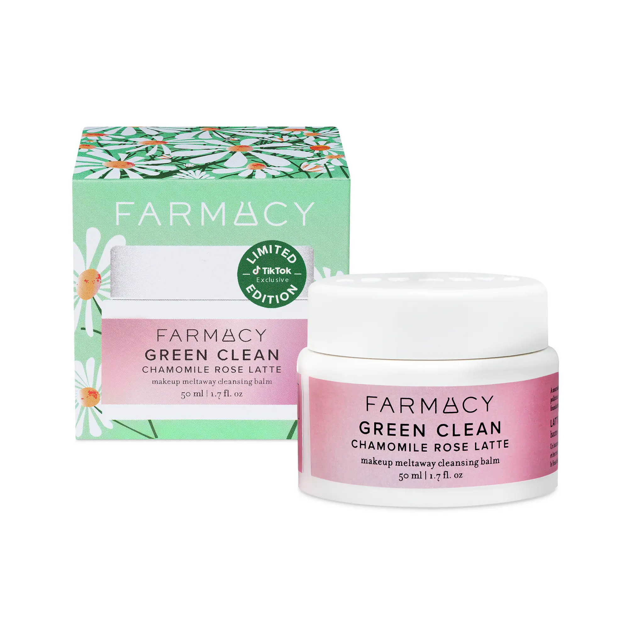 Farmacy Beauty Green Clean Chamomile Rose Latte Cleansing Balm - Limited Edition Scent - Makeup Remover Balm - Effortlessly Removes Makeup & SPF, Mascara, Foundation